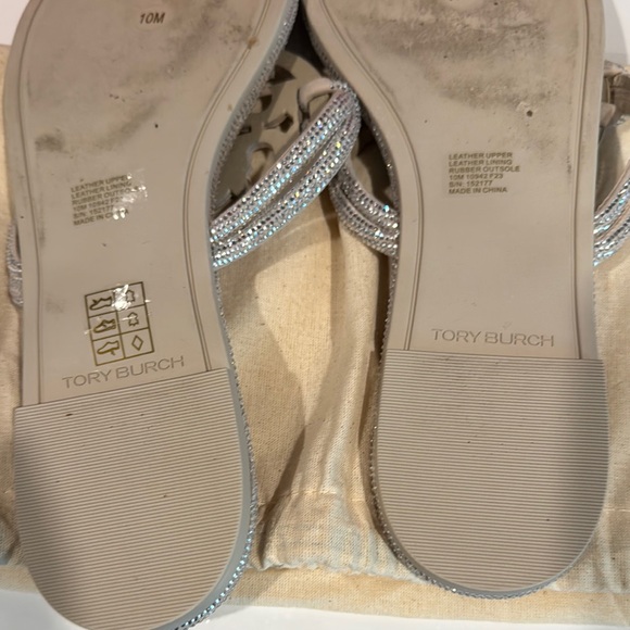 Tory Burch Pave Miller Crystal Metallic Cream/Silver Sandals Size 10 - Picture 6 of 8